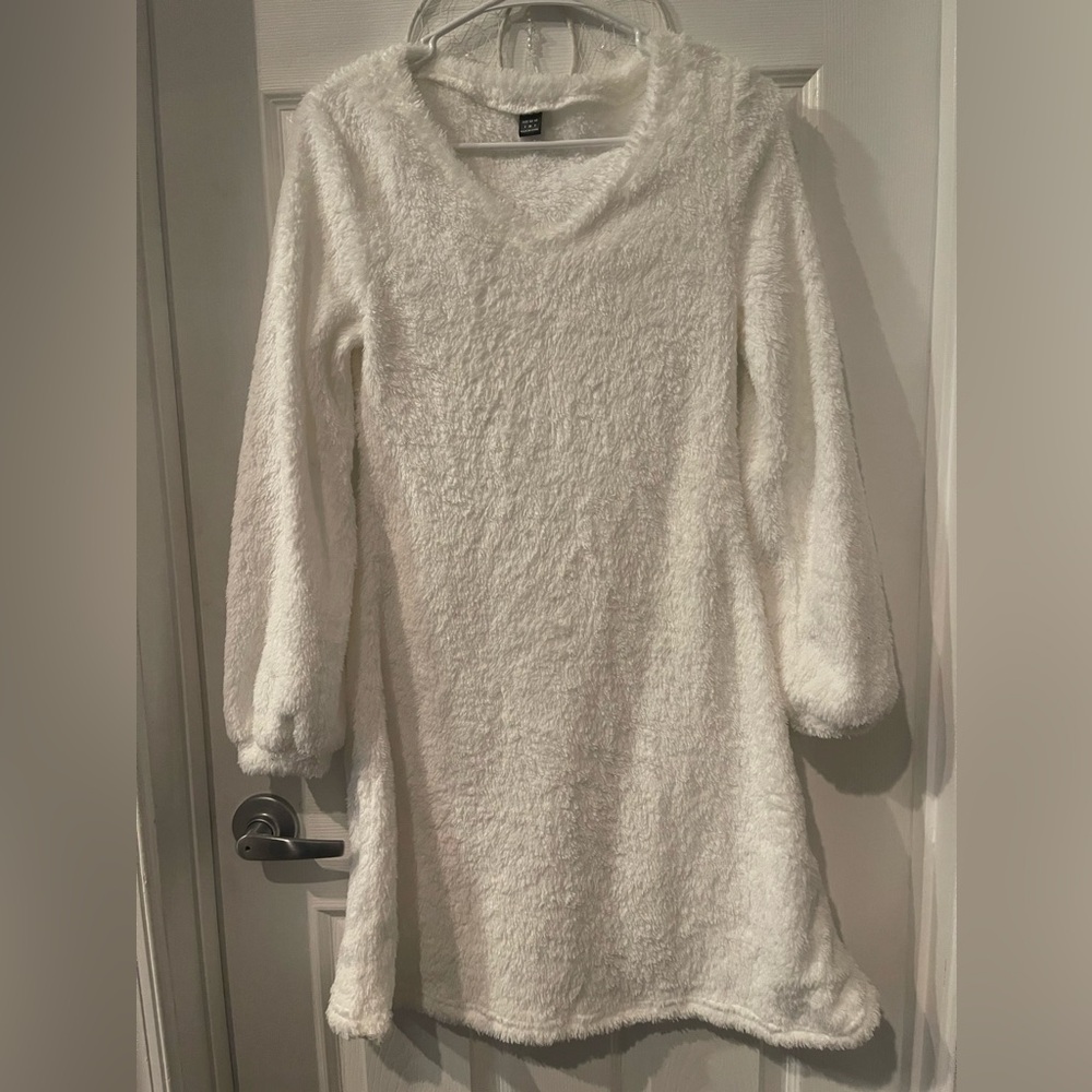 Cozy White Fuzzy Sweater Dress